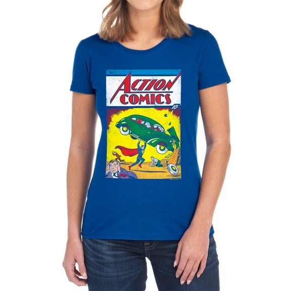 Superman Action No. 1 Women's T Shirt, Royal, 2X-Large