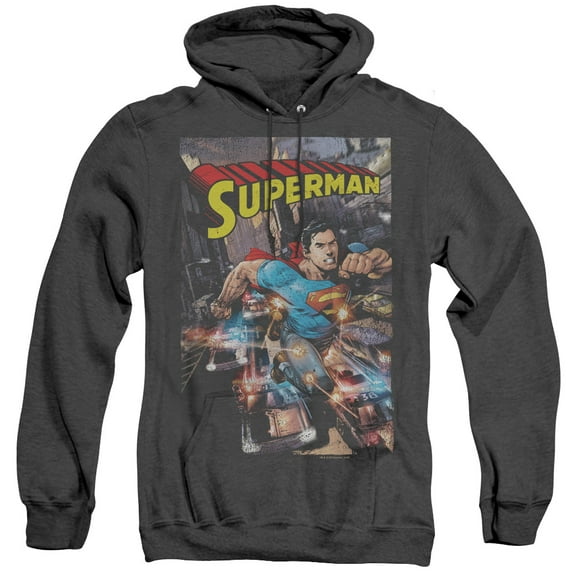 Superman Action One Adult Heather Hoodie Sweatshirt Black
