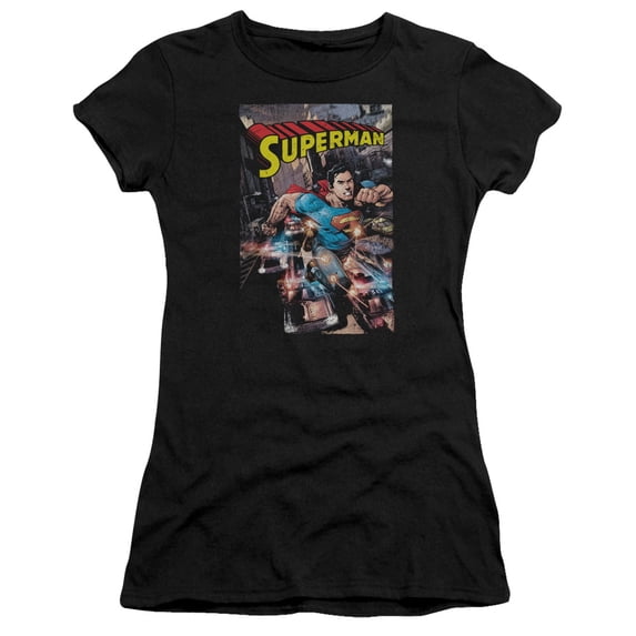 Superman - Action One - Juniors Teen Girls Cap Sleeve Shirt - XX-Large