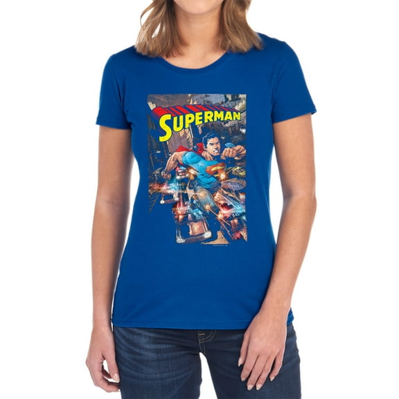 Superman Action One Women's T Shirt, Royal, Large