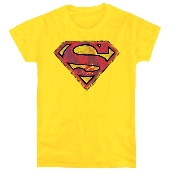 Superman Action Shield Women's T Shirt, Yellow, Small