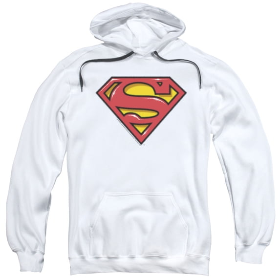 Superman Airbrush Shield Adult Pullover Hoodie Sweatshirt White