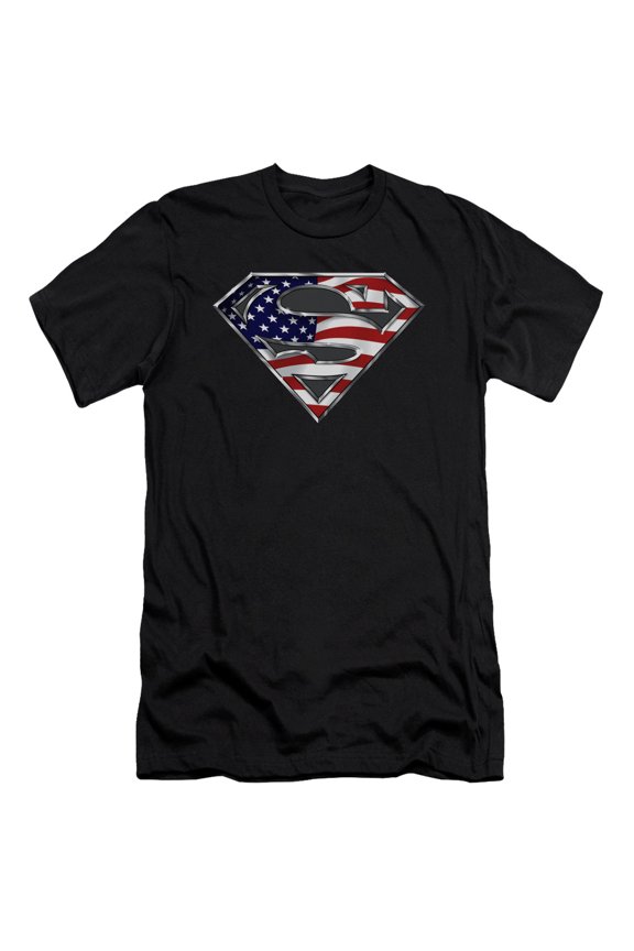 Superman All American Shield Premium Adult Slim Fit 30/1 T-Shirt Black