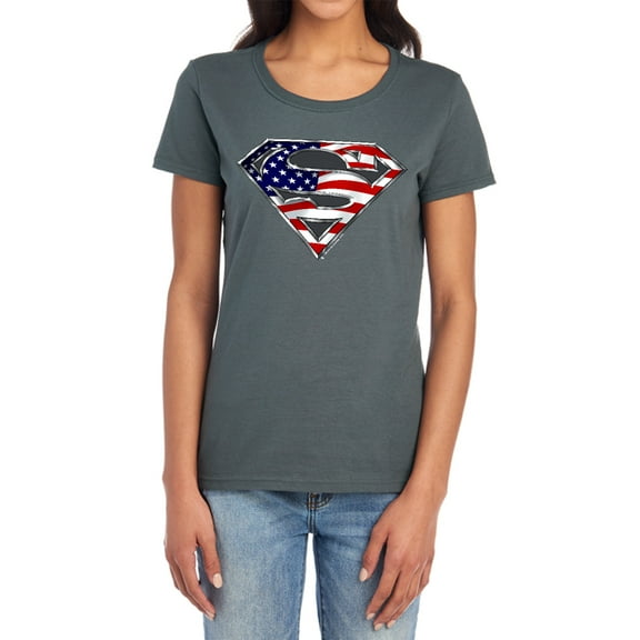 Superman All American Shield Women's T Shirt, Charcoal, Medium