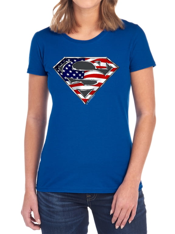 Superman All American Shield Women's T Shirt, Royal, Medium