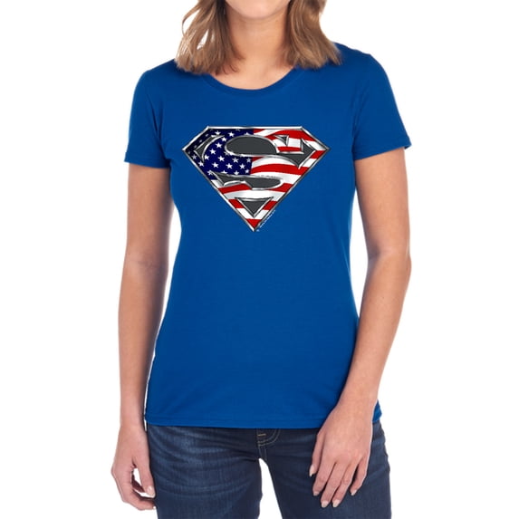 Superman All American Shield Women's T Shirt, Royal, X-Large