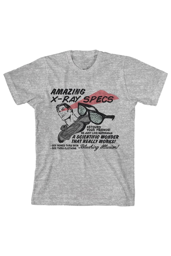 Superman Amazing X-ray Specs Vintage Art Youth Boy's Heather Gray T-Shirt-Medium
