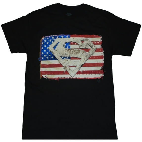 Superman American Flag And Faux Applique Patch Adult T-Shirt