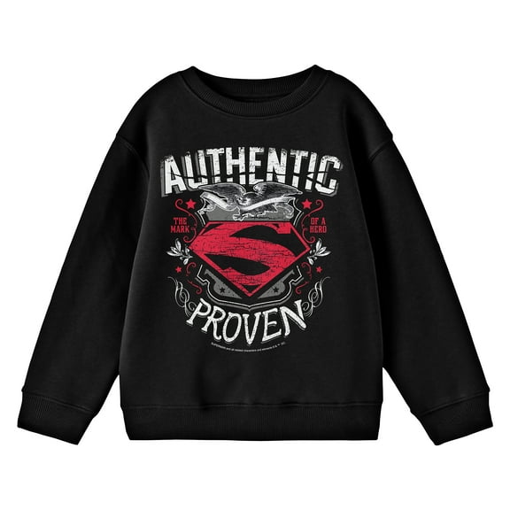 Superman Proven Distressed Graphic Crew Neck Long Sleeve Youth Black Tee-XS
