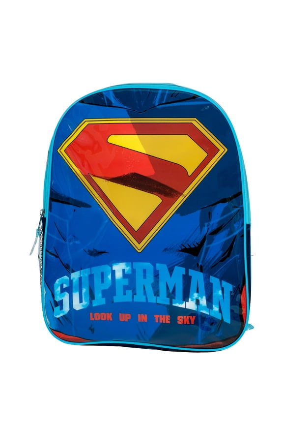 Superman Backpack, 15" Superhero School Bag for Boys, Blue