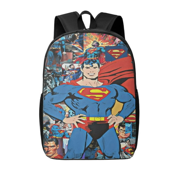 Superman Backpack 17 Inch Cute Cartoon Casual Students Laptop Bags Bookbag Lightweight Travel School Shoulder Bag Daypack