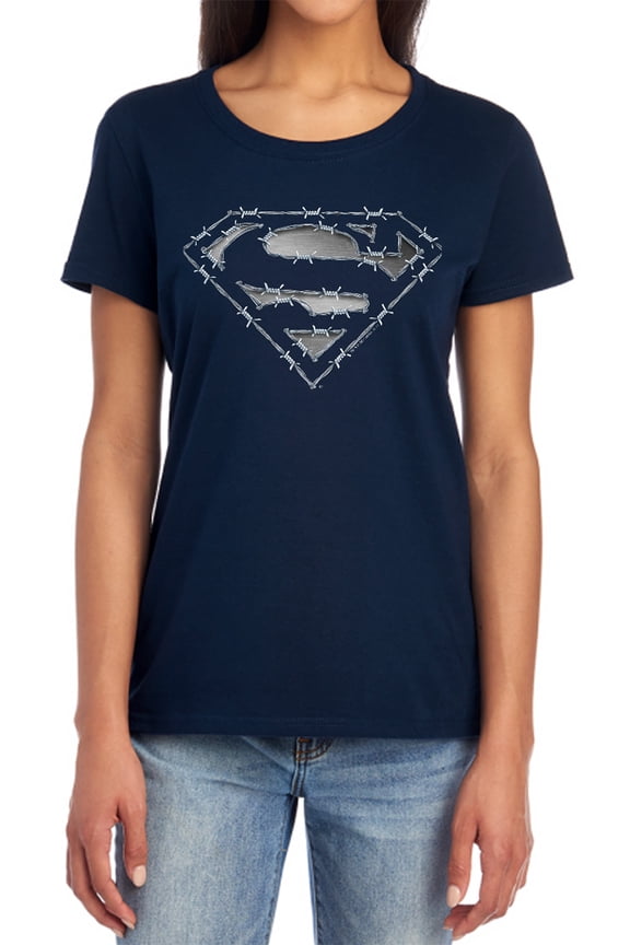 Superman Barbed Wire Women's T Shirt, Navy, Medium