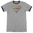 thumbnail image 1 of Superman Basketball Shield Adult Ringer T-Shirt Heather Black, 1 of 1