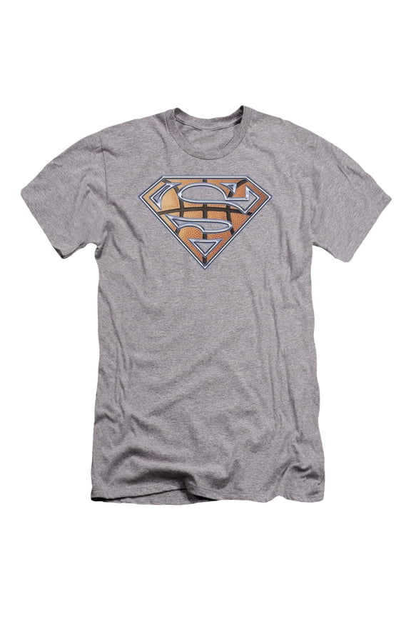 Superman Basketball Shield Premium Adult Slim Fit 30/1 T-Shirt Athletic Heather