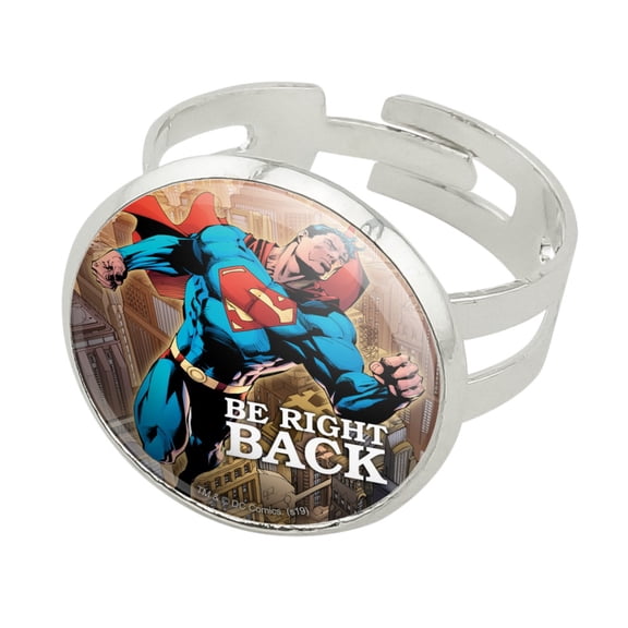 Superman Be Right Back Silver Plated Adjustable Novelty Ring
