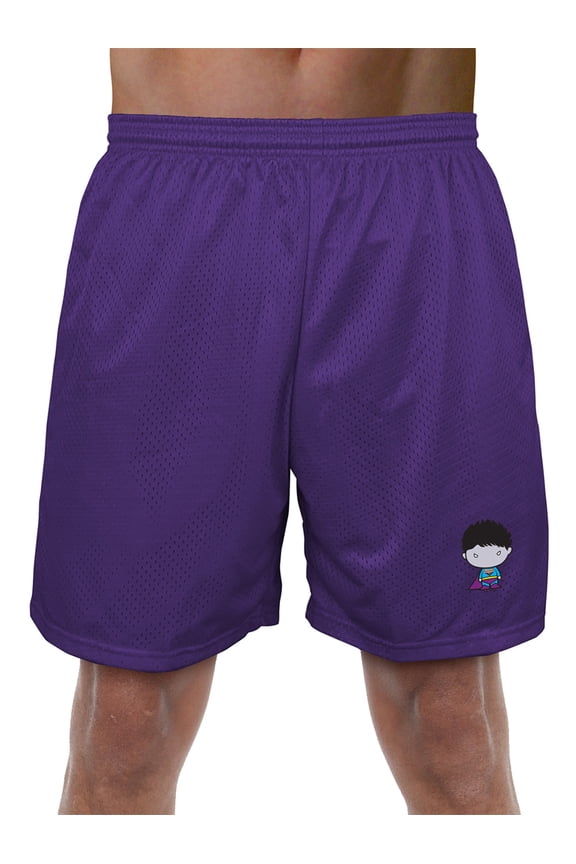 Superman Bizarro Cute Chibi Character Mens Lined Mesh Shorts, Purple, Small