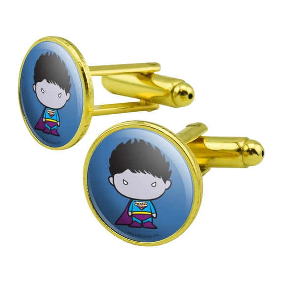 Superman Bizarro Cute Chibi Character Round Cufflink Set Gold Color