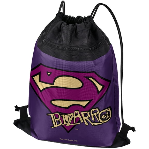 Superman Bizarro Shield Logo Drawstring Backpack Sports Bag Sackpack 17" x 13", Perfect for Gym, Yoga or Practice