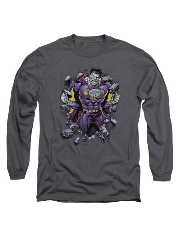 Superman Bizzaro Breakthrough Long Sleeve Adult 18/1 T-Shirt Charcoal