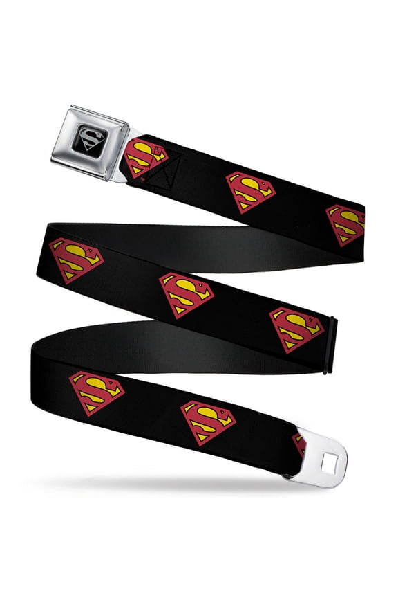 Black Silver Superman Shield Black Webbing Seatbelt Belt Fashion Seatbelt Belt Standard