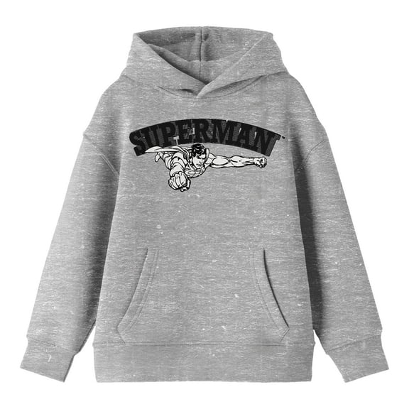 Superman Black and White Text Superman Onwards Youth Athletic Gray Graphic Hoodie-XS