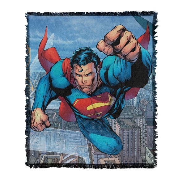 Superman Blanket, 50'x60' Blue Sky Superman Woven Tapestry Cotton Blend Fringed Throw