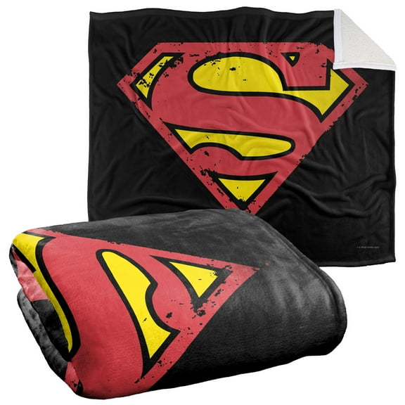 Superman Blanket, 50"x60", Distressed Shield Silky Touch Sherpa Back Super Soft Throw Blanket