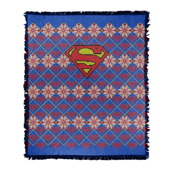 Superman Blanket, 50"x60" Superman Ugly Christmas Sweater Woven Tapestry Cotton Blend Fringed Throw Blanket