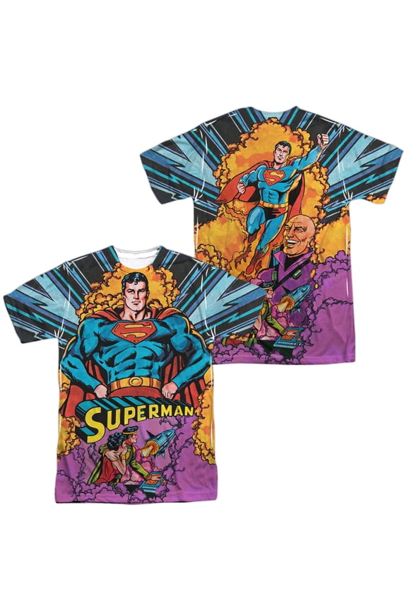 Superman Blast Off Unisex Adult Sublimated Costume T Shirt (Front/Back), Medium Multicolor