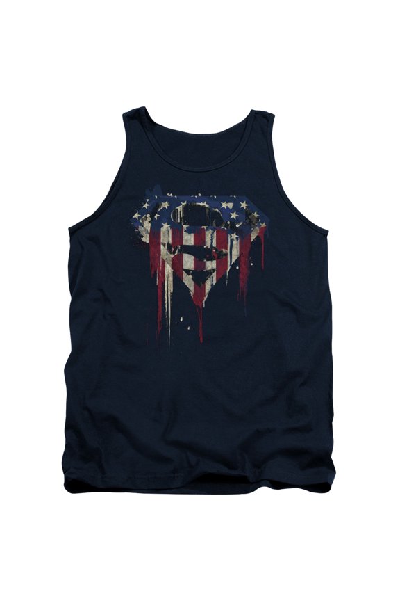 Superman Bleeding Shield Adult Tank Top Navy
