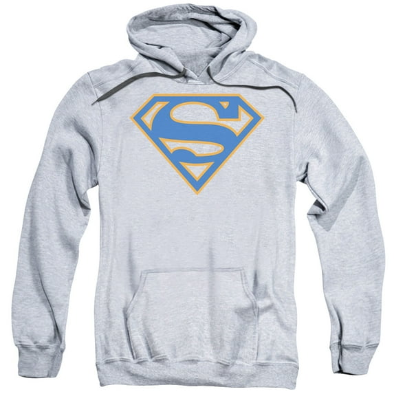 Superman Blue &Amp; Orange Shield Adult Pullover Hoodie Sweatshirt Athletic Heather