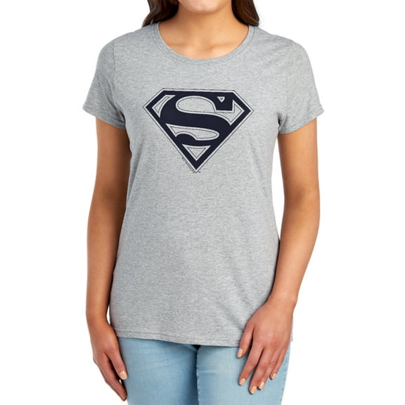 Superman Blue&Navy Shield Women's T Shirt, Athletic Heather, Small
