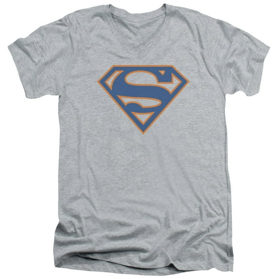 Superman Blue & Orange Shield Adult V-Neck T-Shirt Athletic Heather