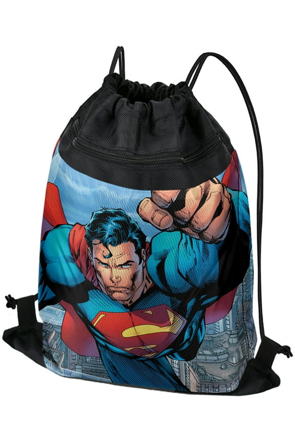 Superman Blue Sky Drawstring Backpack Sports Bag Sackpack 17" x 13", Perfect for Gym, Yoga or Practice