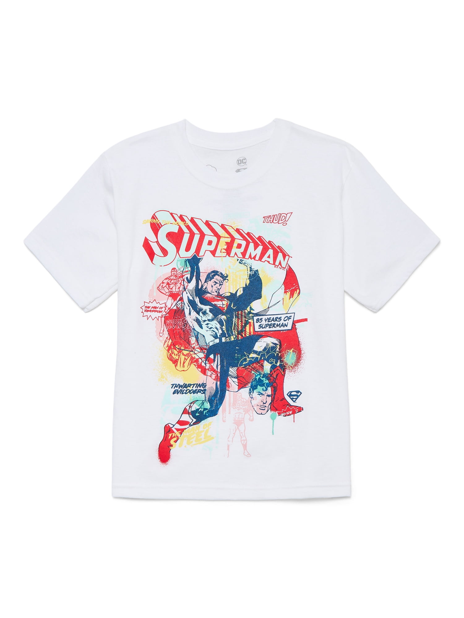 Superman Boys Cotton Graphic Tee with Short Sleeves, Sizes XS-2XL