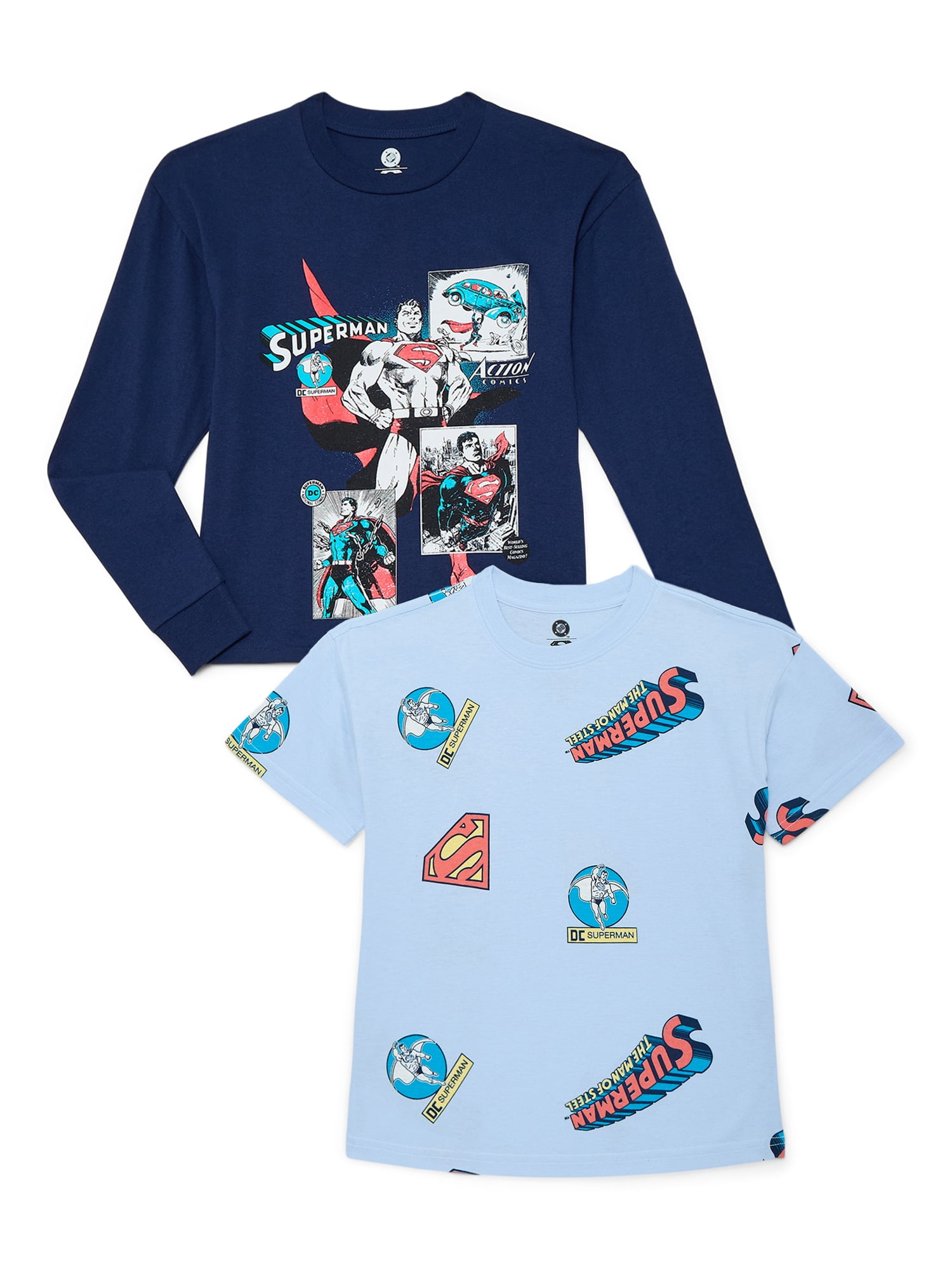 Superman Boys Graphic Short Sleeve and Long Sleeve T-Shirts, 2-Pack, Sizes XS-2XL