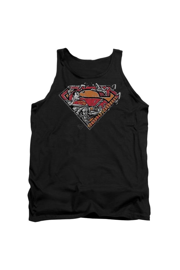 Superman Breaking Chain Logo Adult Tank Top Black