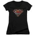 thumbnail image 1 of Superman Breaking Chain Logo Junior Women's V-Neck T-Shirt Black, 1 of 1