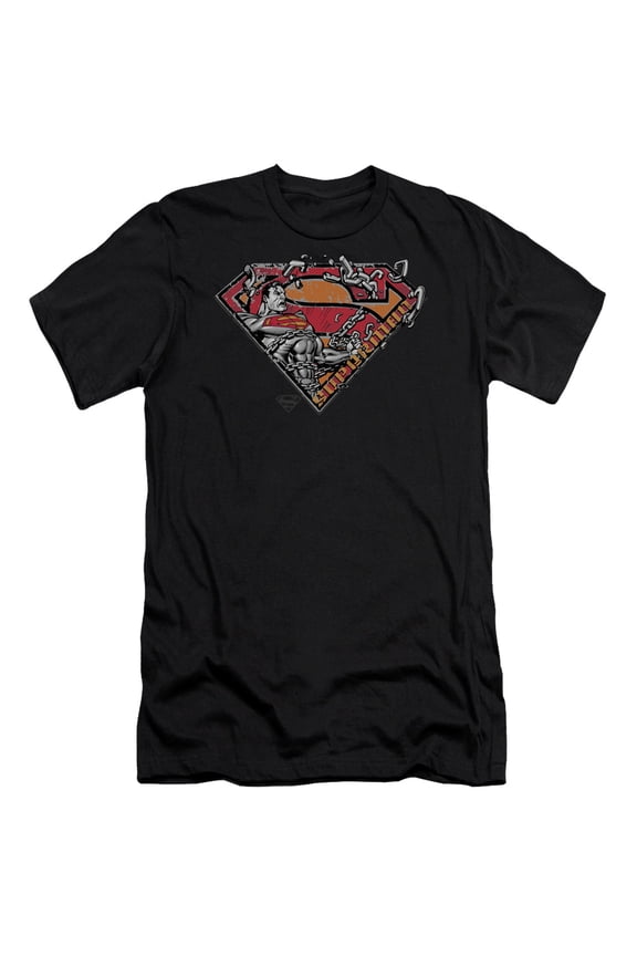 Superman Breaking Chain Logo Premium Adult Slim Fit 30/1 T-Shirt Black