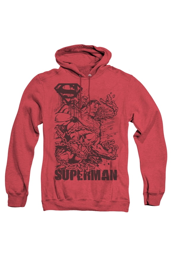 Superman Breaking Chains Adult Heather Hoodie Sweatshirt Red
