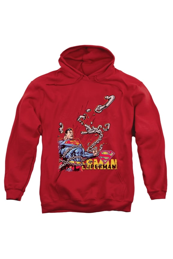Superman Breaking Chains Adult Pullover Hoodie Sweatshirt Red