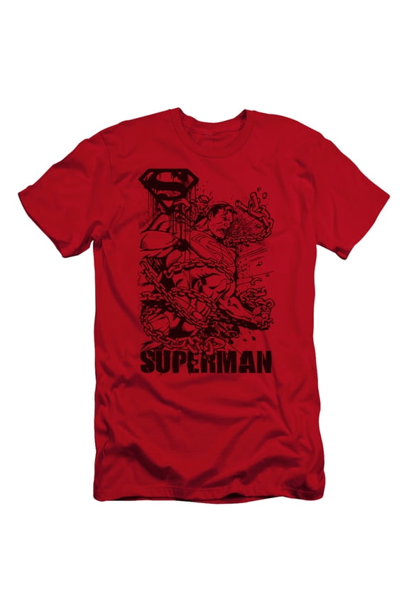 Superman Breaking Chains Premium Adult Slim Fit 30/1 T-Shirt Red