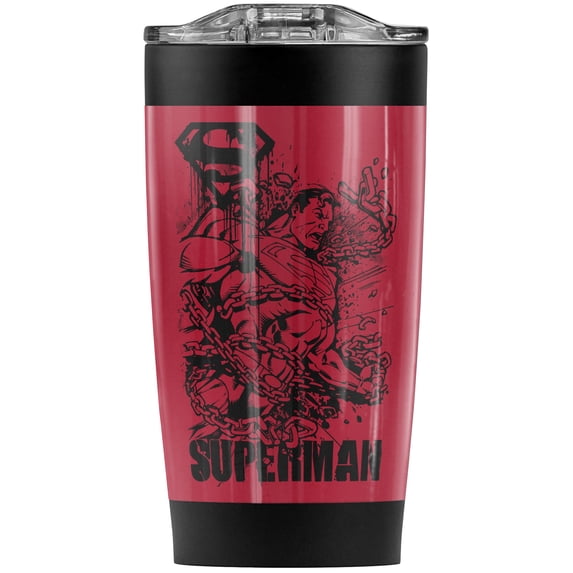 Superman Breaking The Chains Stainless Steel Tumbler 20 oz Coffee Travel Mug/Cup, Vacuum Insulated & Double Wall with Leakproof Sliding Lid | Great for Hot Drinks and Cold Beverages