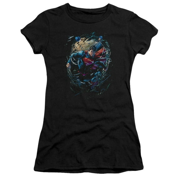 Superman Breaking Space Junior Women's T-Shirt Sheer Black