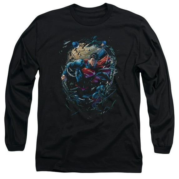 Superman Breaking Space Long Sleeve Adult 18/1 T-Shirt Black
