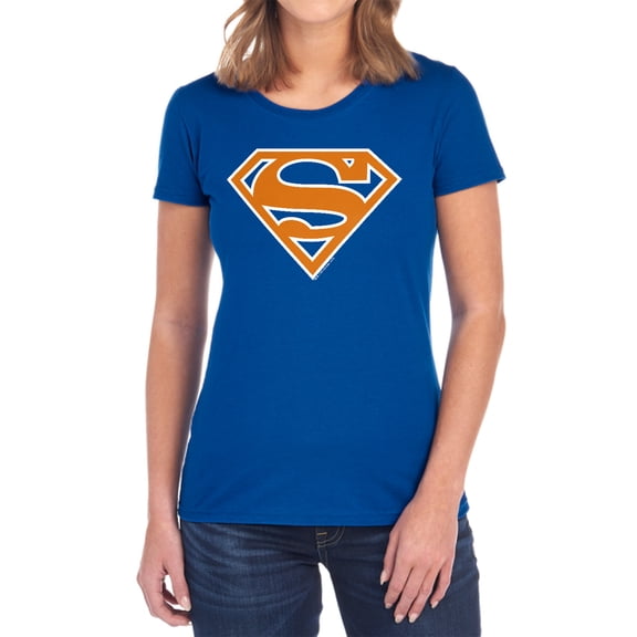 Superman Burnt Orange&White Shield Women's T Shirt, Royal, Medium