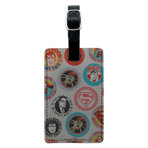 Superman Button Pattern Rectangle Leather Luggage Card Suitcase Carry-On ID Tag