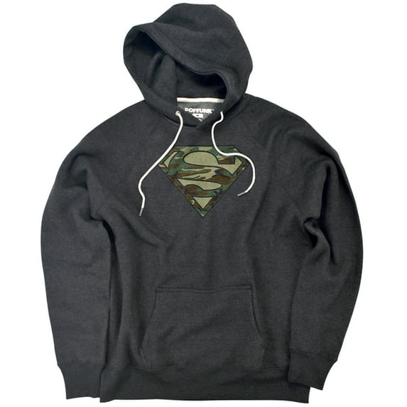 Superman Camo Logo Unisex Adult Slim Fit Pull-Over Heather Hoodie, Charcoal, X-Large