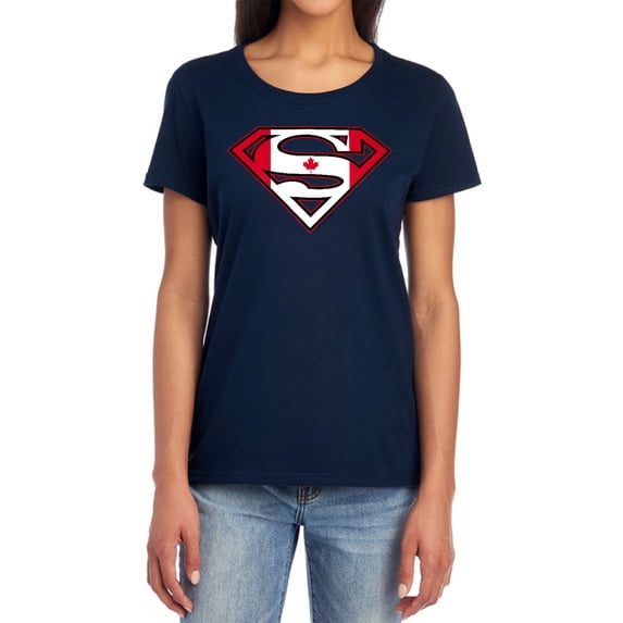 Superman Canadian Shield Women's T Shirt, Navy, 2X-Large