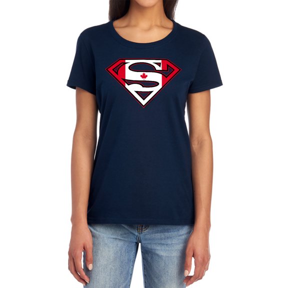 Superman Canadian Shield Women's T Shirt, Navy, Small